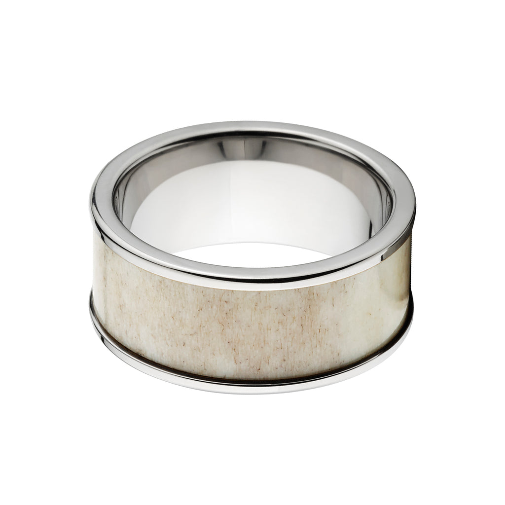 10mm Wide Titanium Ring with Antler Inlay - Men's Wedding Bands