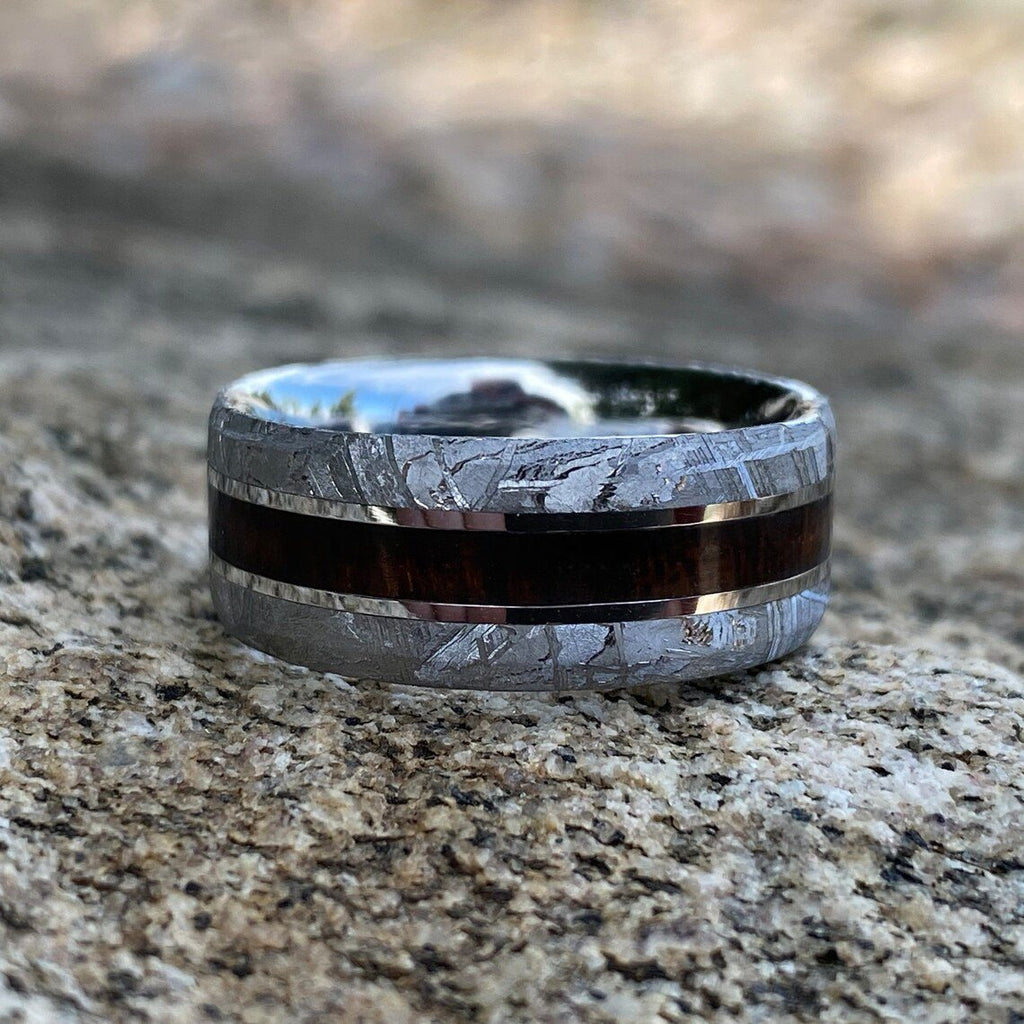 9mm Wide Gibeon Meteorite Wedding Band Custom Mens Meteorite Ring