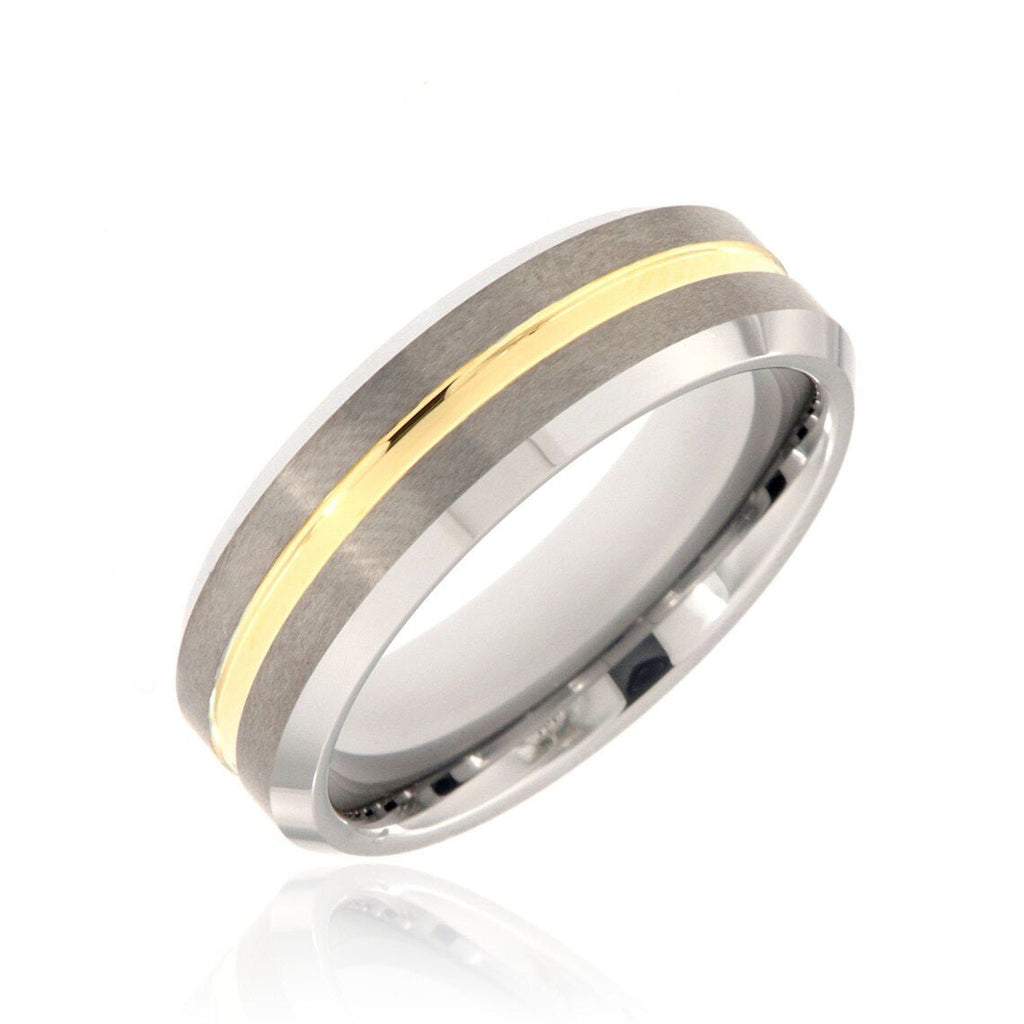 7mm Beveled Heavy Tungsten Carbide Ring With Gold Anodizing & Free Personalization
