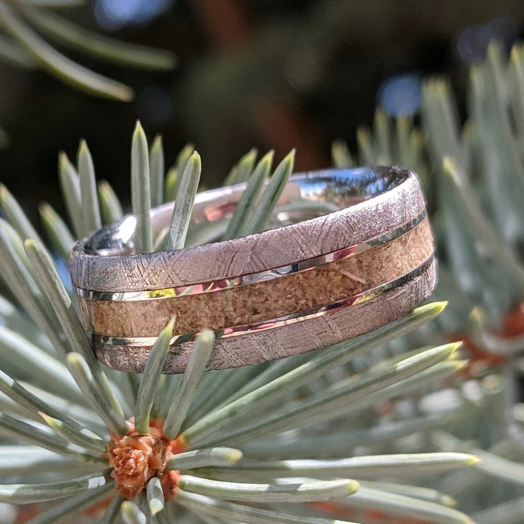 Custom Made Gibeon Meteorite Wedding Band, Memorial Ring With Gibeon Meteorite Ring