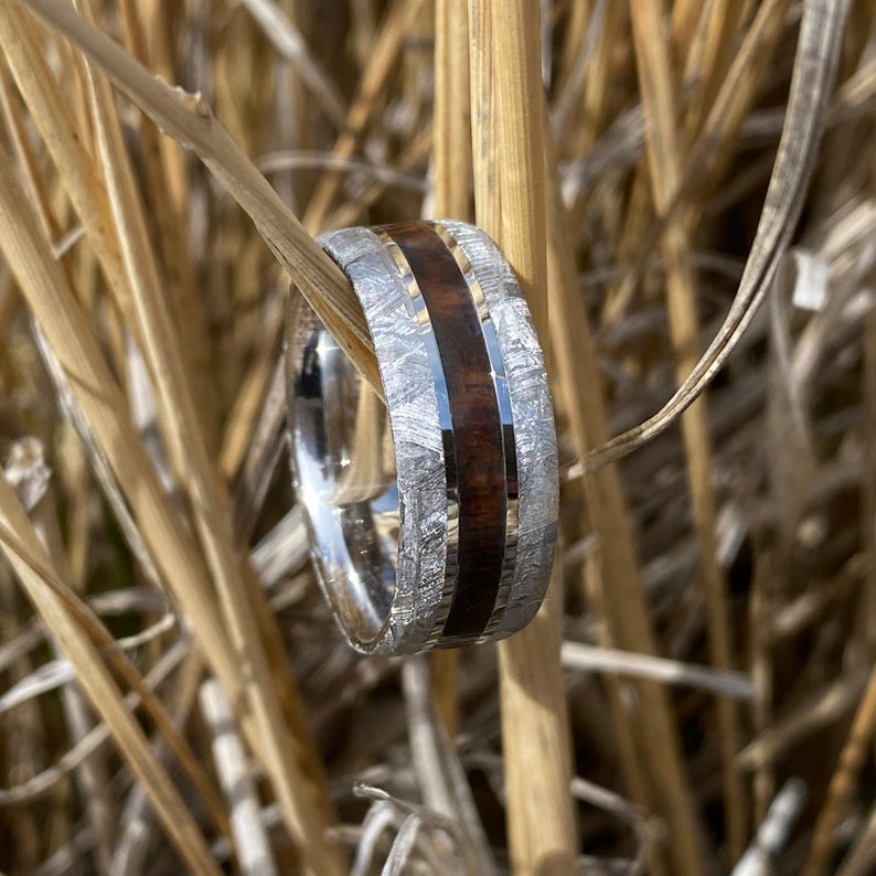 9mm Wide Gibeon Meteorite Wedding Band Custom Mens Meteorite Ring