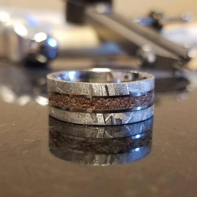 8mm Dinosaur Bone and Gibeon Meteorite Ring, Custom Made Meteorite Wedding Band