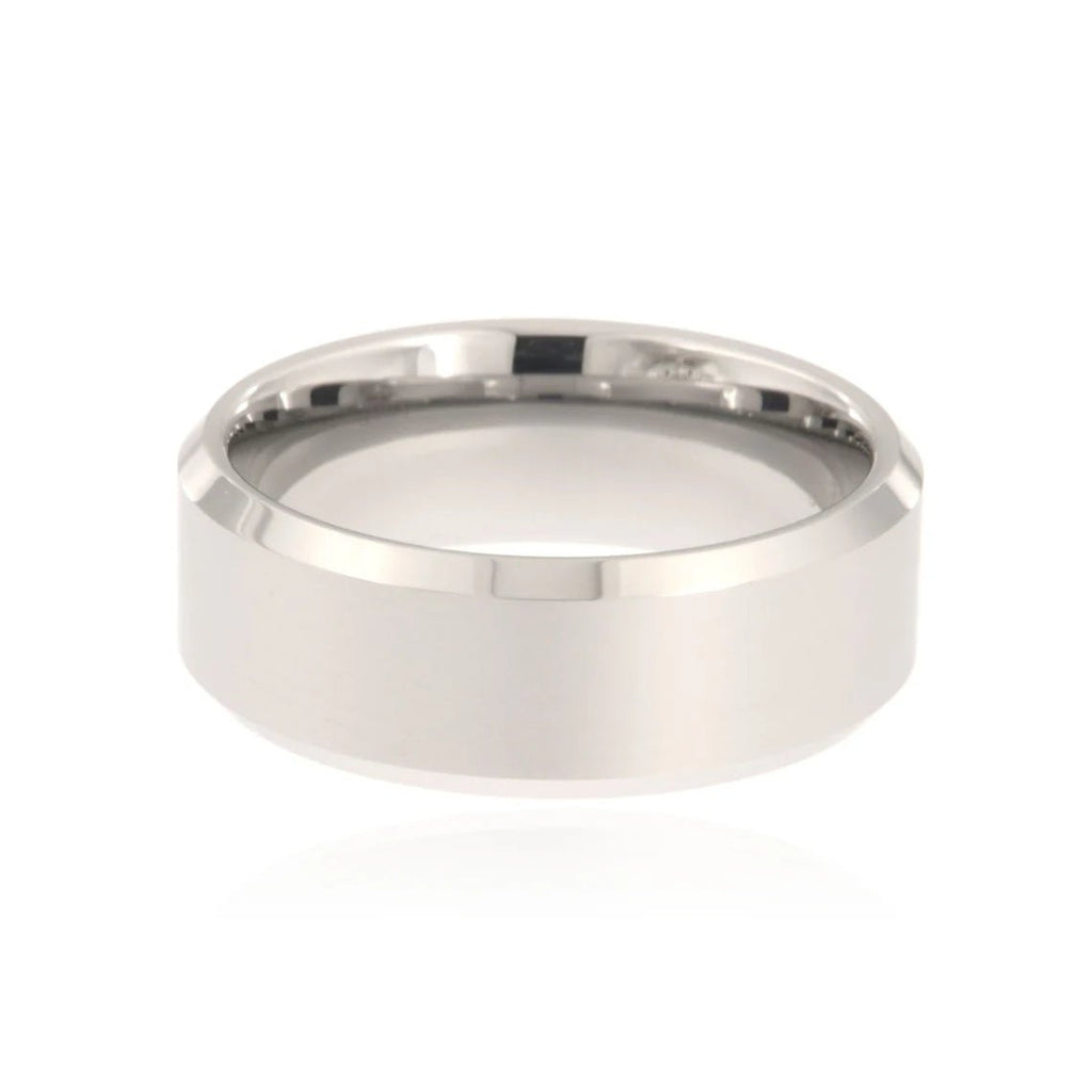 8mm Heavy Tungsten Carbide Men's Ring With High Polish Finish And Beleved Edges - FREE Personalization