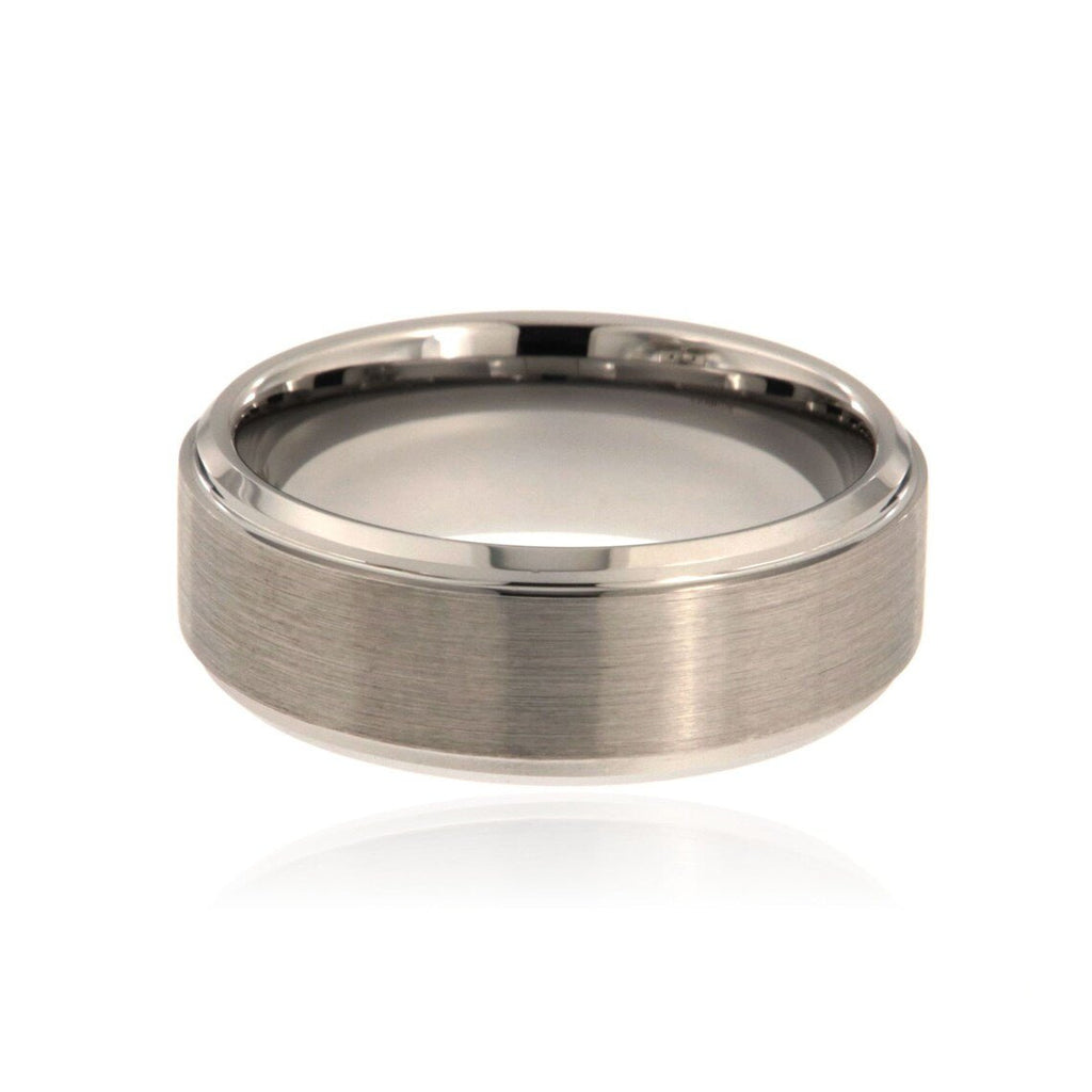 8mm Heavy Tungsten Carbide Ring With Step Edge And Brushed Finish Center - FREE Personalization