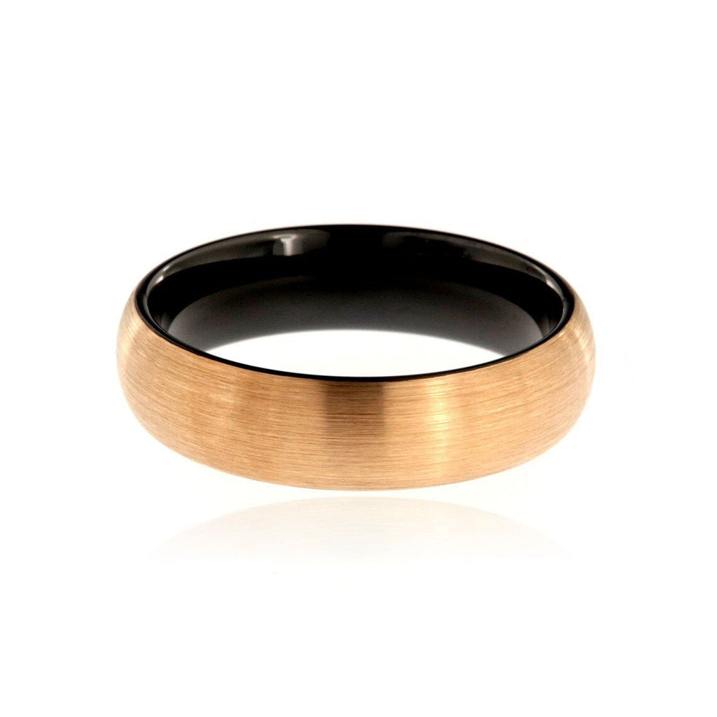 6mm Heavy Tungsten Carbide Men's Ring With Black Interior And Rose Gold Brush Finish Exterior - FREE Personalization
