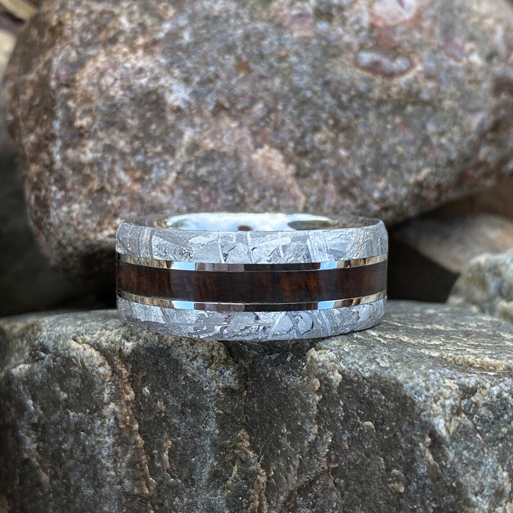 9mm Wide Gibeon Meteorite Wedding Band Custom Mens Meteorite Ring