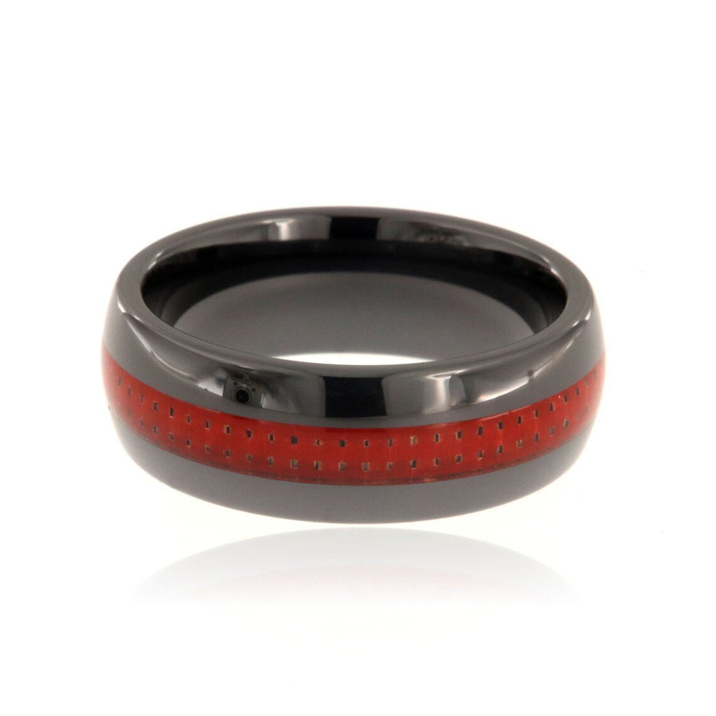 8mm Lightweight Tungsten Carbide Men's Ring With Red Carbon Fiber And Polished Finish - FREE Personalization