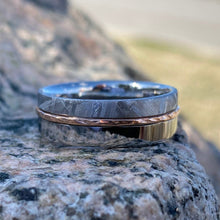 8mm Wide Gibeon Meteorite Ring ,Groom's Wedding Band w/ 14k Rose Gold Inlay