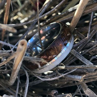 Antler Rings 14k White Gold Bands w/ Arizona Ironwood and Cobalt Sleeve