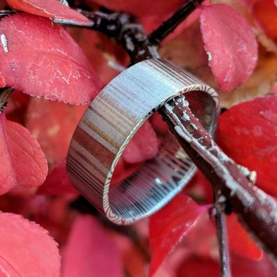 8mm Wide Damascus Steel Wedding Ring USA Made Damascus Bands