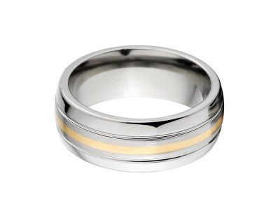 Cobalt Ring,14k Yellow Gold Inlay w/ polished and satin/brushed finish, Cobalt Wedding Band : COB-7HR2.5G11CG-B/P-14k Inlay
