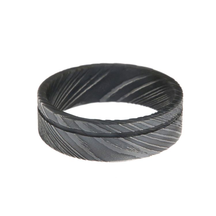 7mm Wide Damascus Steel Promise Ring USA Made Steel Wedding Band
