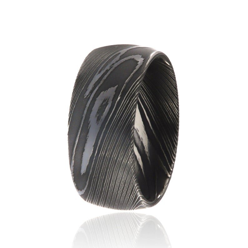 10mm Wide Damascus Steel Wedding Band Custom Mens Rings
