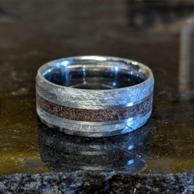 Tyrannosaurus & Gibeon Meteorite Ring Dinosaur Bone Groom's Wedding Band