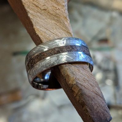 Tyrannosaurus & Gibeon Meteorite Ring Dinosaur Bone Groom's Wedding Band