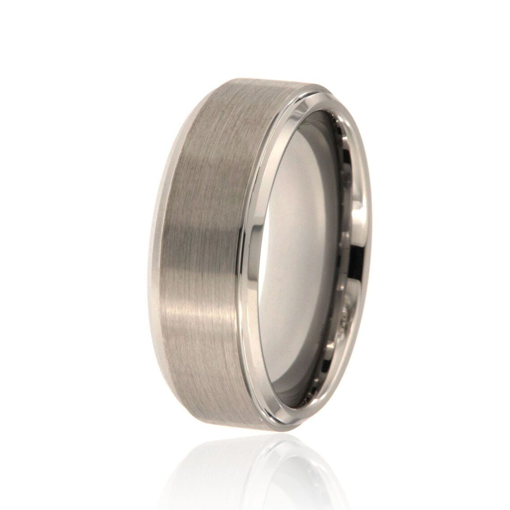 8mm Heavy Tungsten Carbide Ring With Step Edge And Brushed Finish Center - FREE Personalization