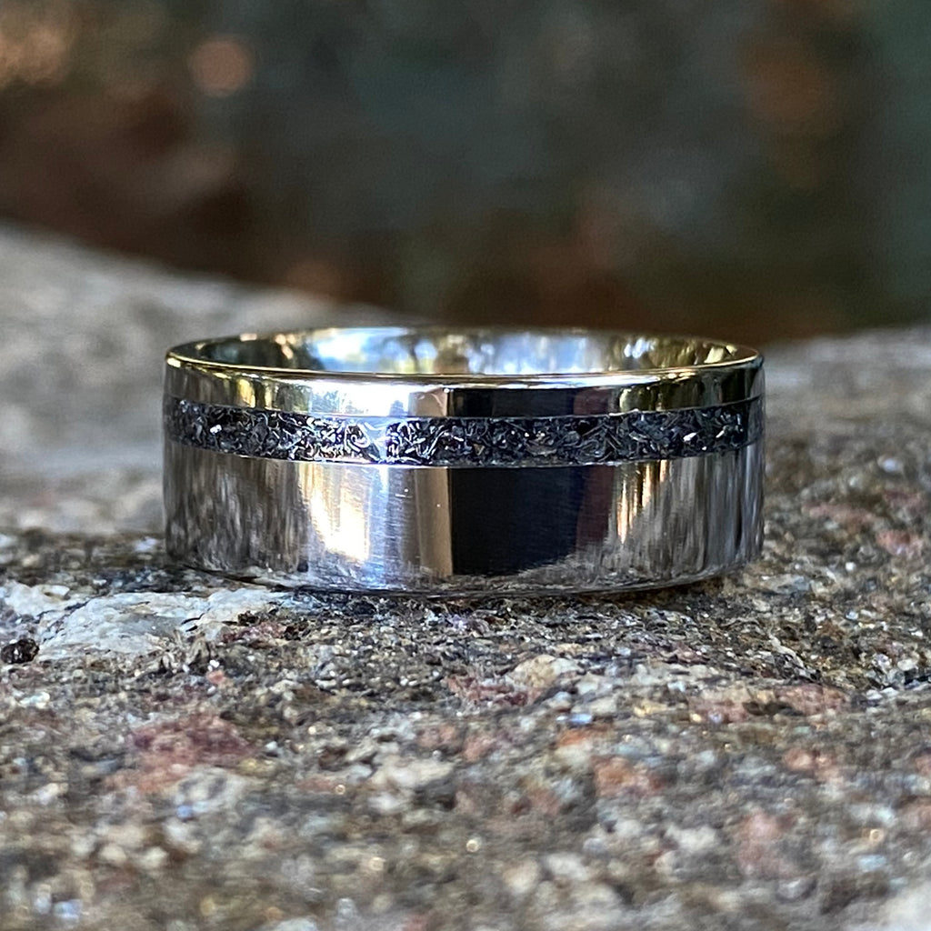 8mm Custom Made Mens Wedding Band with Sherman Tank Inlay - Custom Made Titanium Mens Wedding Rings - Unique Mens Rings