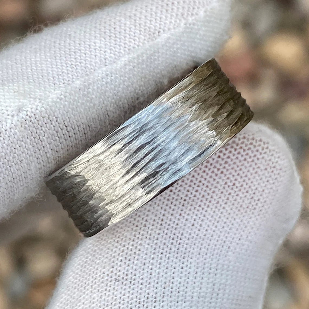 Whiskey Barrel Ring with Tree Bark Finish Custom Cobalt Wedding Band Mens Ring Mens Wedding Band USA Jewelry