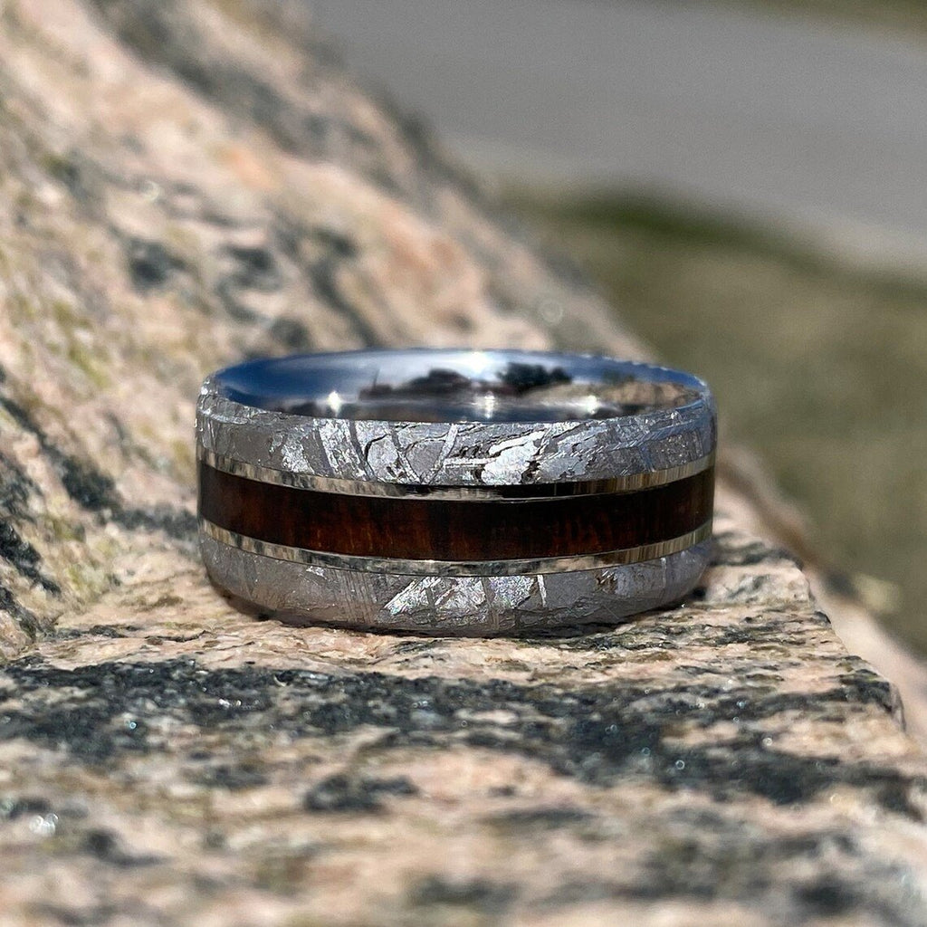 9mm Wide Gibeon Meteorite Wedding Band Custom Mens Meteorite Ring