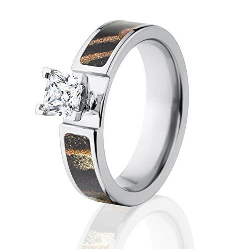 Mossy Oak Shadow Grass Camo Engagement Rings, CZ