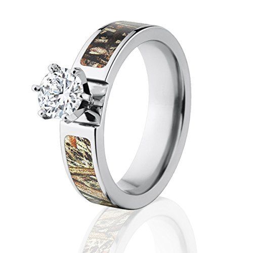 Round CZ Mossy Oak Duck Blind Camo Ring, Women's Camo