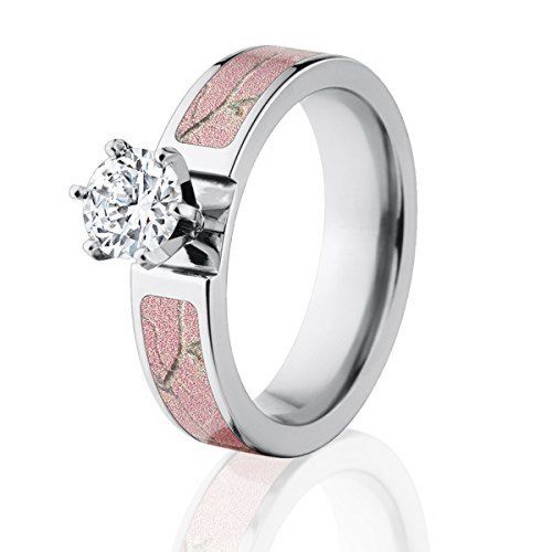 Womens Camo Rings Realtree AP Pink w/ 1 CTW 14k Prong Setting