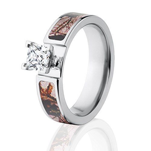 Princess Cut CZ Mossy Oak Pink Break Up Engagement Camo Ring