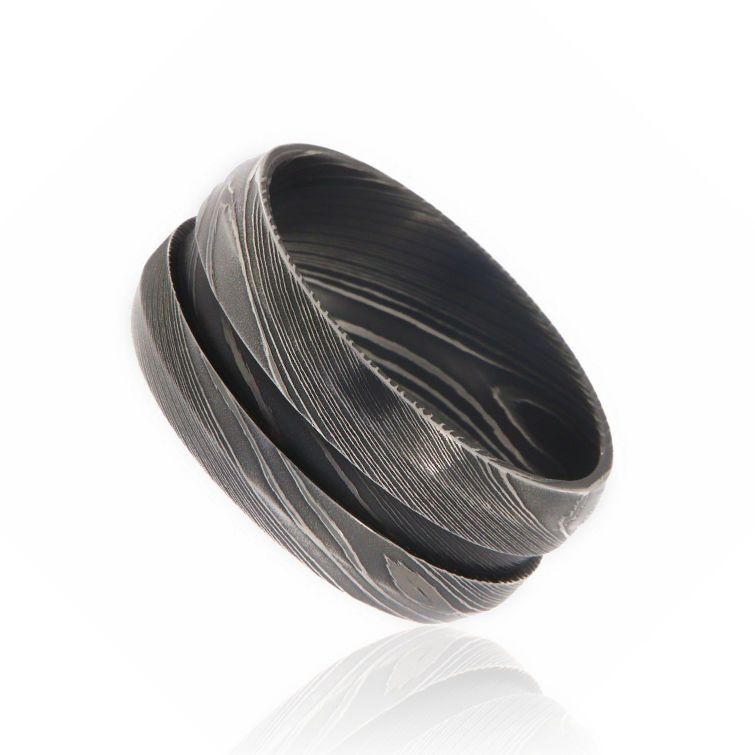 10mm Beveled Damascus Steel Wedding Bands For Men