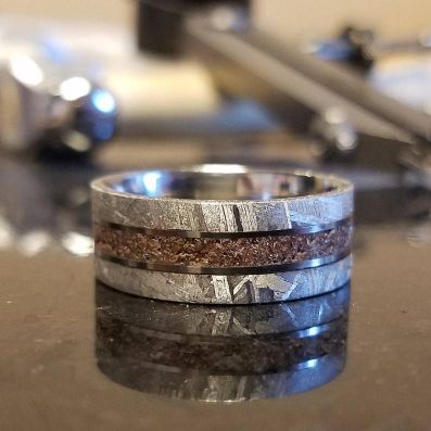 8mm Dinosaur Bone and Gibeon Meteorite Ring, Custom Made Meteorite Wedding Band