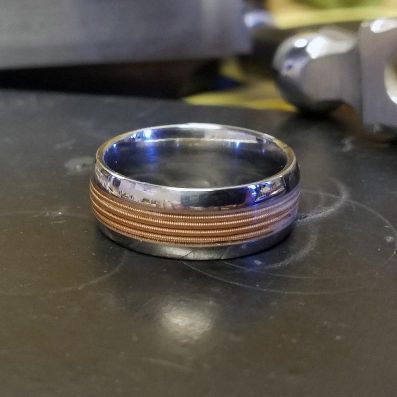 Titanium Guitar String Ring, Custom Made Bands USA Made Wedding Band