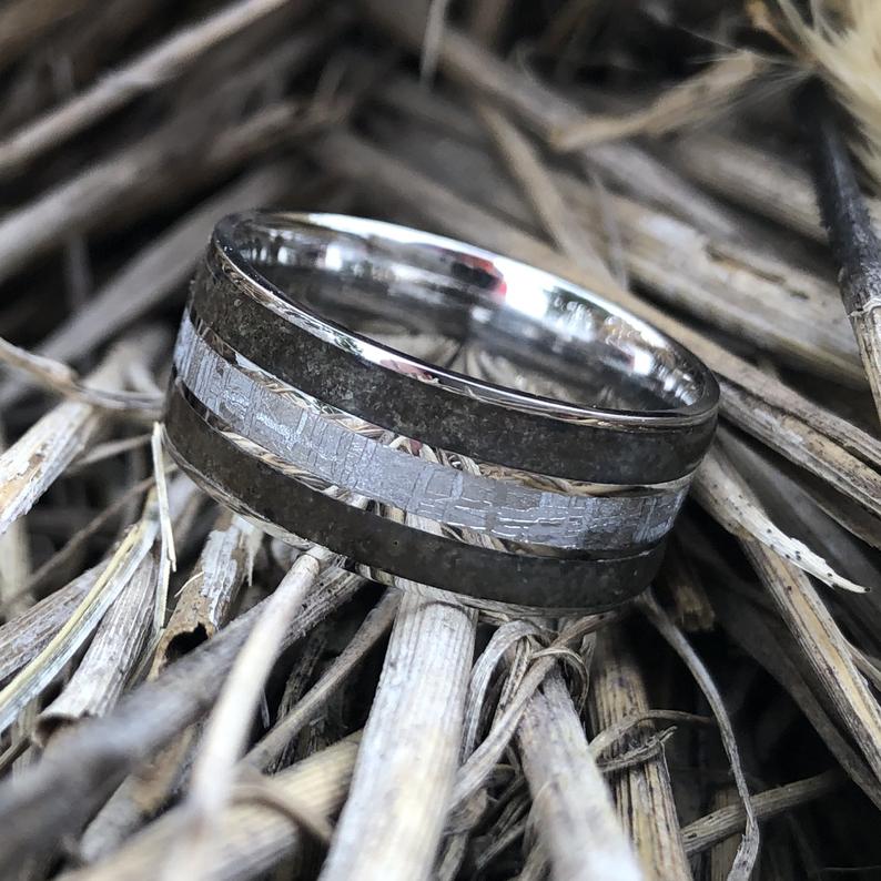 Authentic Tyrannosaurus & Meteorite Ring Dinosaur Bone Groom's Wedding Band