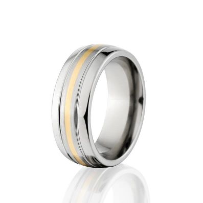 New 7mm Titanium Wedding Ring With 14k Yellow Gold Inlay,Yellow Gold Wedding Band