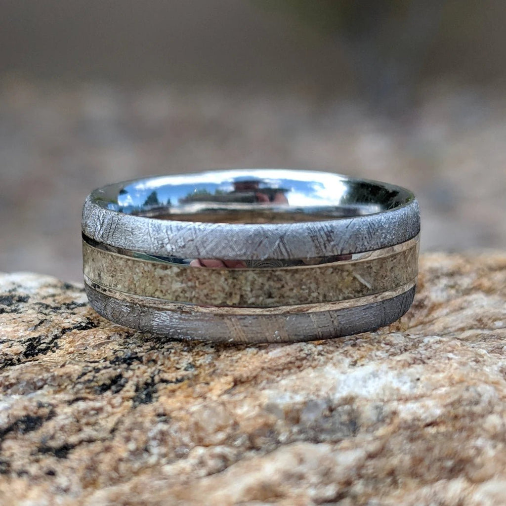 Custom Made Gibeon Meteorite Wedding Band, Memorial Ring With Gibeon Meteorite Ring