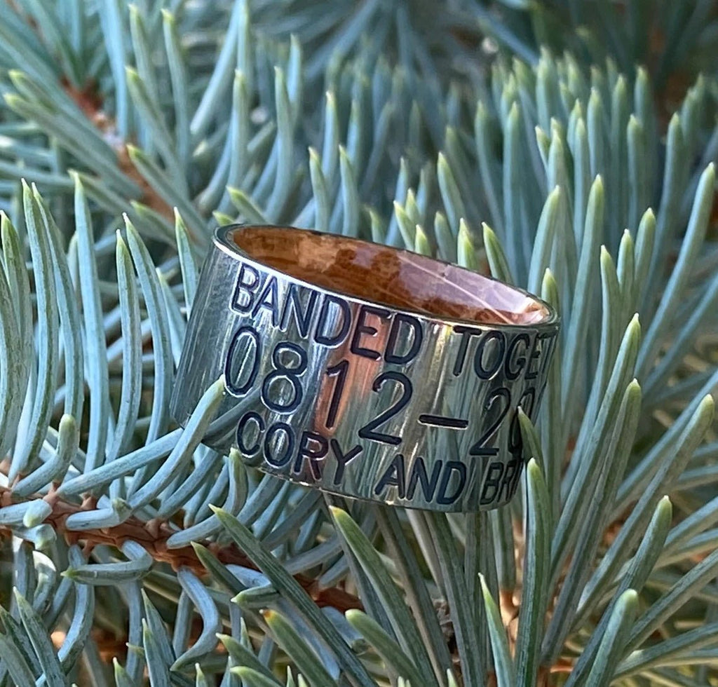 Personalized Duck Band With Whiskey Barrel Sleeve - USA Made Custom Wedding Bands & Rings