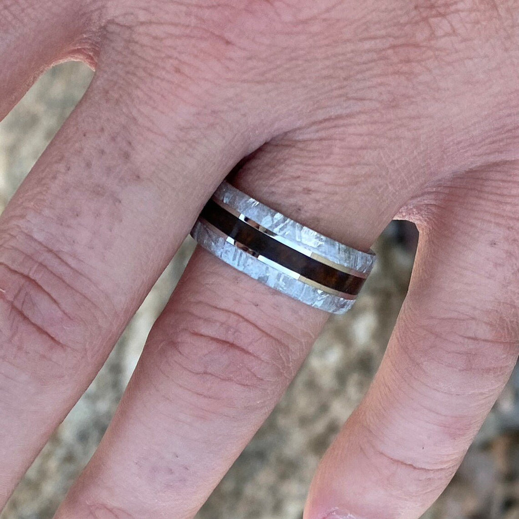 9mm Wide Gibeon Meteorite Wedding Band Custom Mens Meteorite Ring