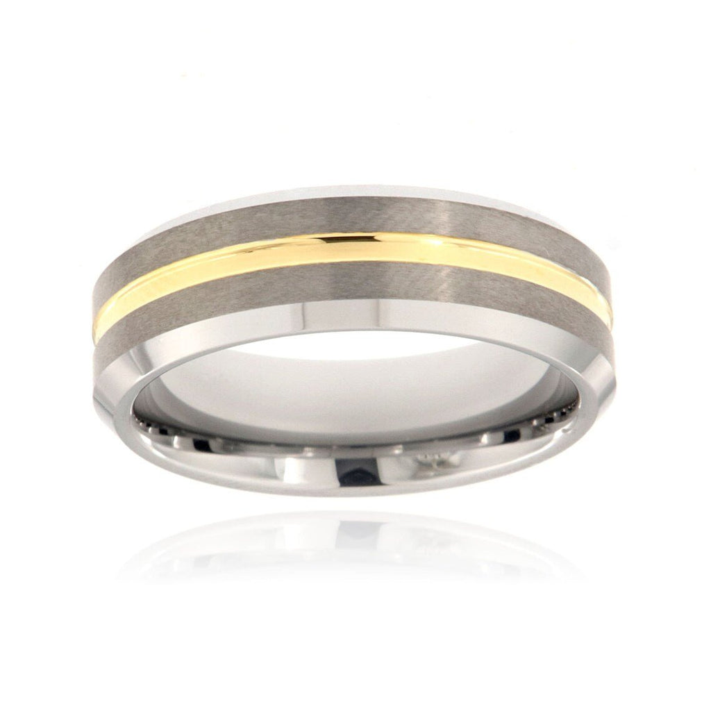 7mm Beveled Heavy Tungsten Carbide Ring With Gold Anodizing & Free Personalization