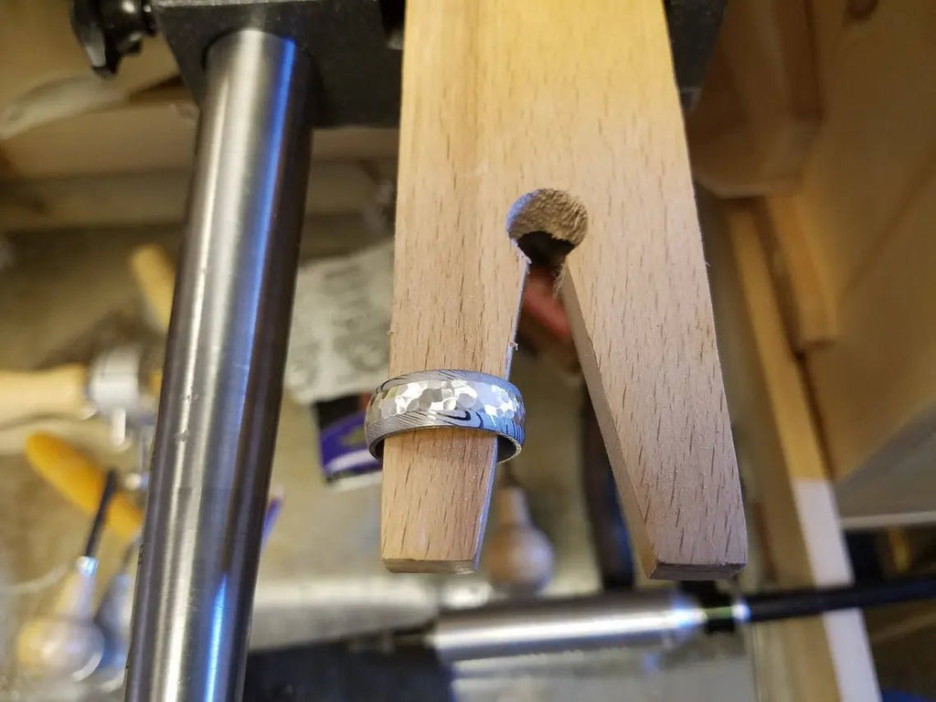 New 8mm Wide Damascus Steel Ring with a 4mm Wide Silver Inlay