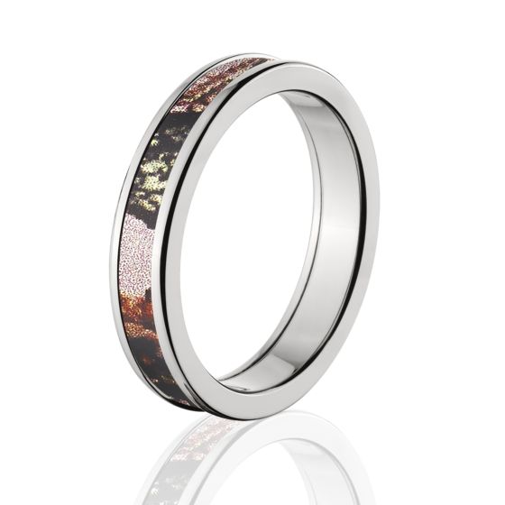 Licensed Mossy Oak Pink Break Up Camo Rings, Premium High Polish Finish Camo Bands, Cobalt Camo Ring