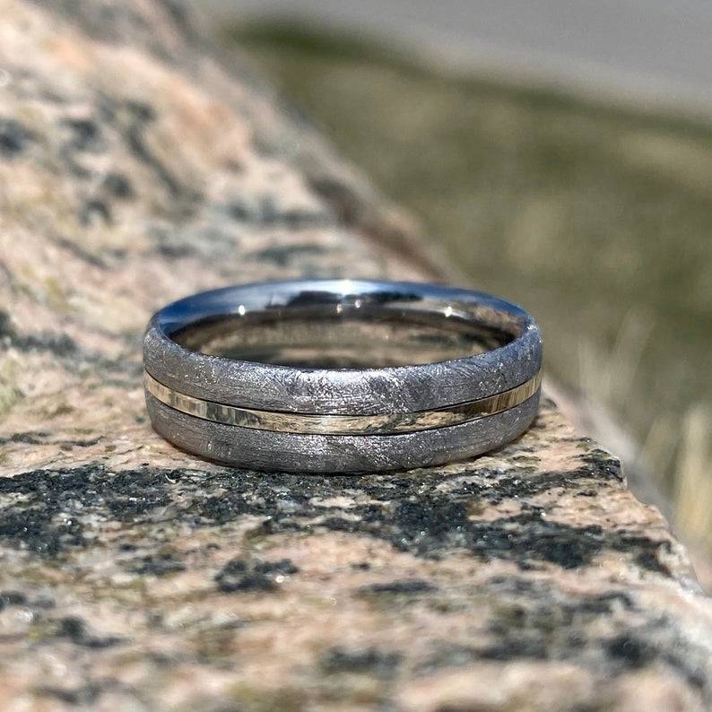 6mm Wide Gibeon Meteorite Wedding Band, Custom Mens Meteorite Ring