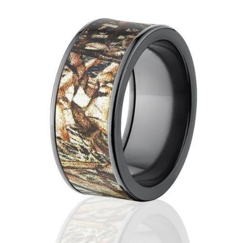 Camo Wedding Rings, Duck Blind Camo Bands, Black Zirconium Camouflage