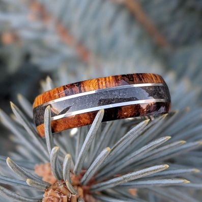 Dino Band,7mm Dinosaur Bone and Arizona Ironwood Ring, Custom Made Authentic Wedding Bands