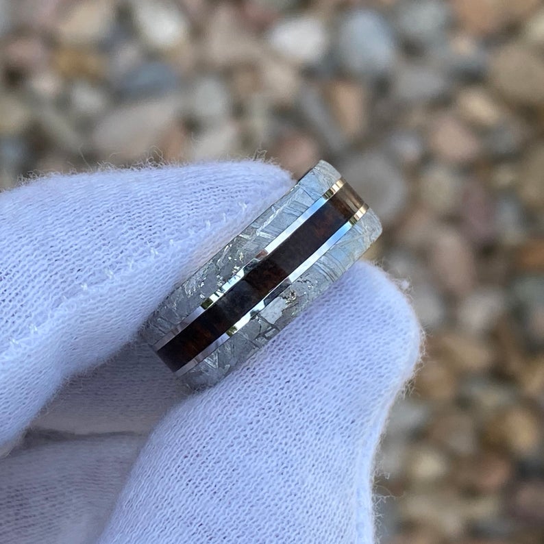 9mm Wide Gibeon Meteorite Wedding Band Custom Mens Meteorite Ring