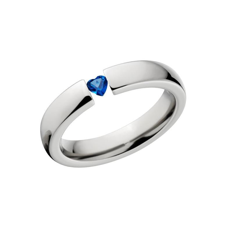 4mm Titanium Tension Set Rings, Heart Blue Topaz