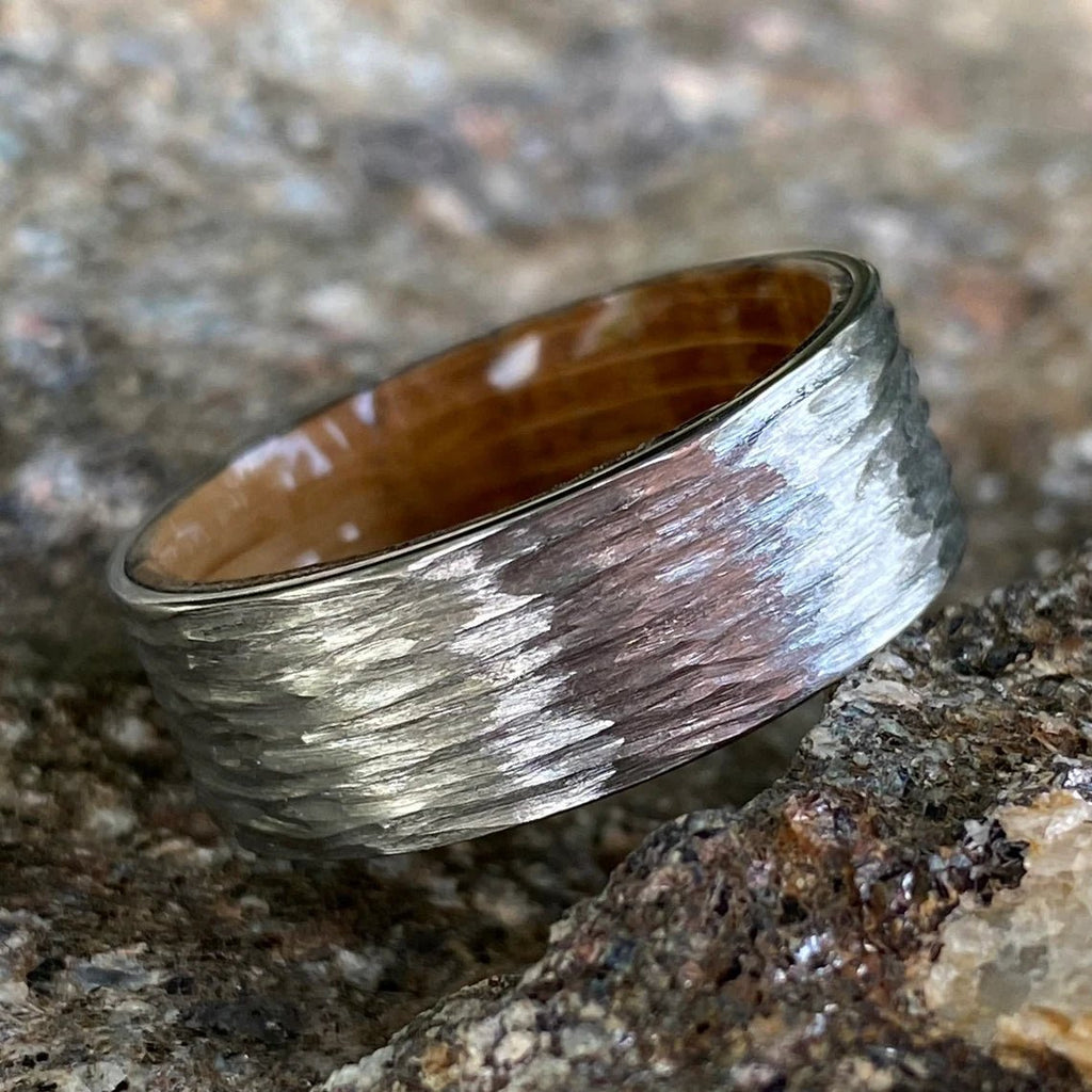 Whiskey Barrel Ring with Tree Bark Finish Custom Cobalt Wedding Band Mens Ring Mens Wedding Band USA Jewelry