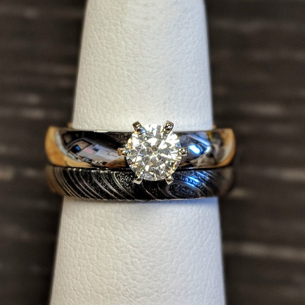 Damascus Steel Cobalt Chrome Engagement Ring- Damascus Wedding Bands