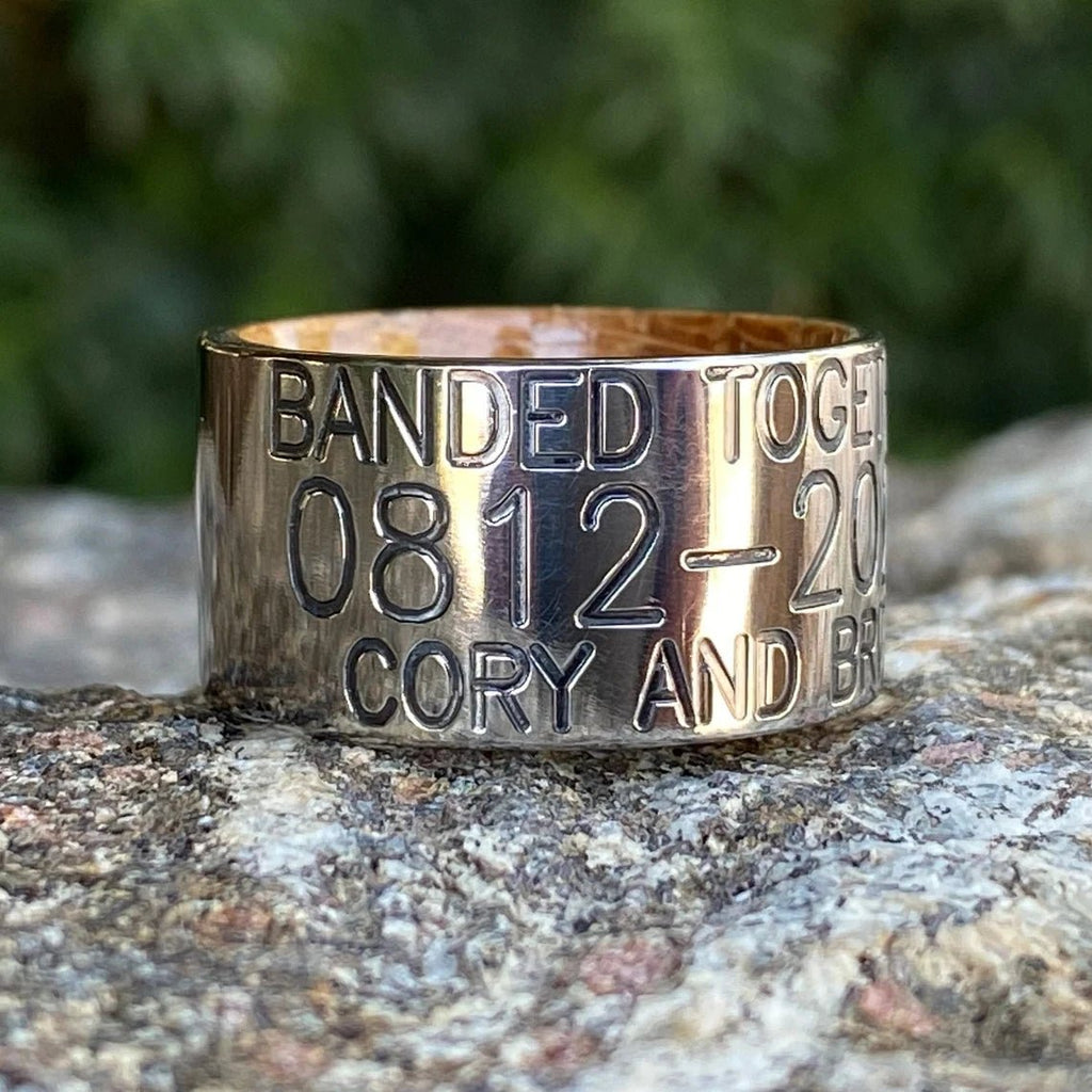 Personalized Duck Band With Whiskey Barrel Sleeve - USA Made Custom Wedding Bands & Rings