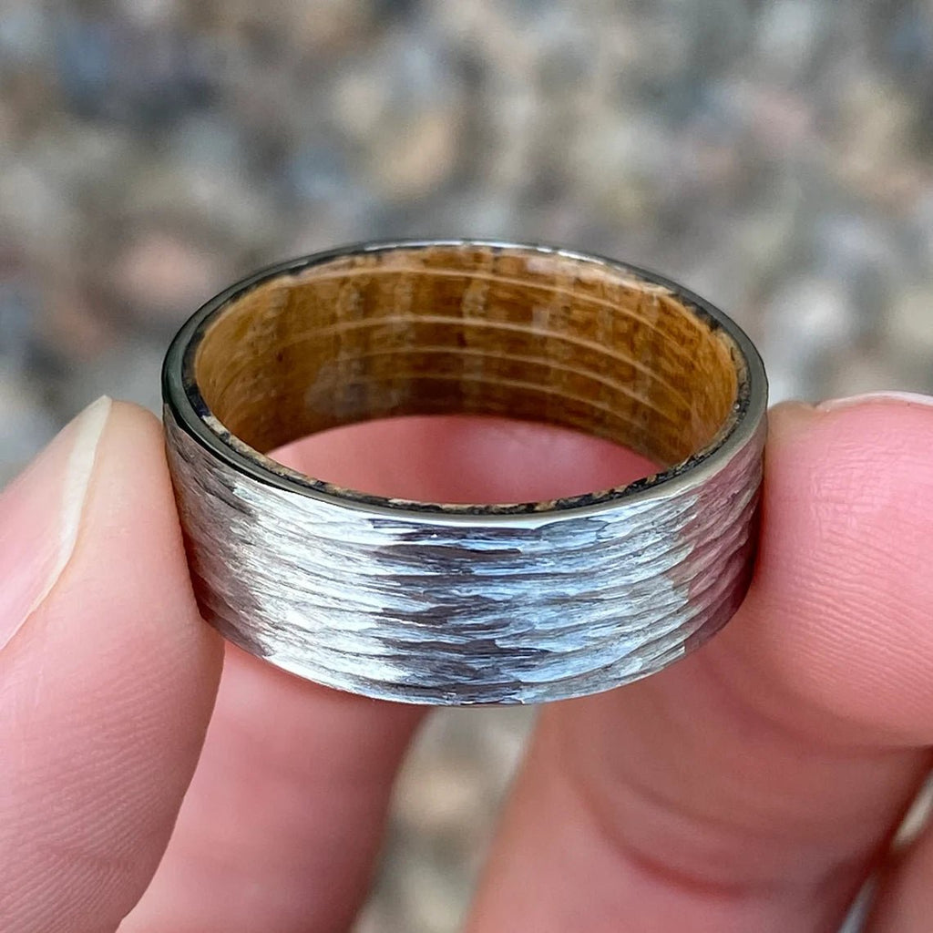 Whiskey Barrel Ring with Tree Bark Finish Custom Cobalt Wedding Band Mens Ring Mens Wedding Band USA Jewelry