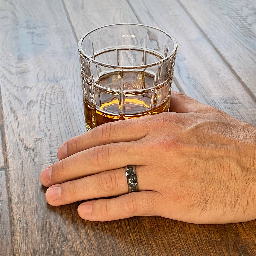 8mm Titanium Mens Wedding Ring with Sherman Tank Inlay - Custom Made Mens Wedding Bands - Unique Mens Rings