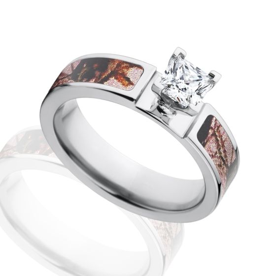 Princess Cut CZ Mossy Oak Pink Break Up Engagement Camo Ring