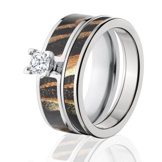 Shadow Grass Camo Bridal Set, Womens Camo Ring Set